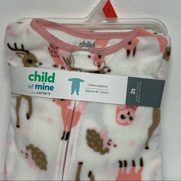 Carter's Child of Mine Girls Size 2T Forest Animals One Piece Footed Pajama NWT - Picture 3 of 7